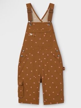 Duluth Tradng Womens XS Mushrooms on Brown Heirloom Gardening Short Overalls